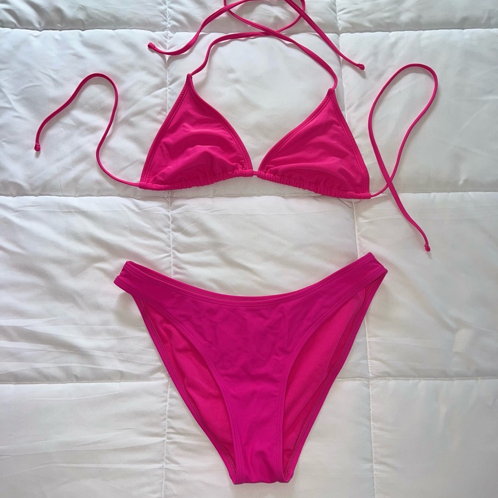 Hot Pink Triangle String Bikini Set